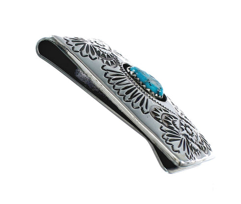 Native American Single Turquoise Stone Genuine Sterling Silver Money Clip NN20361